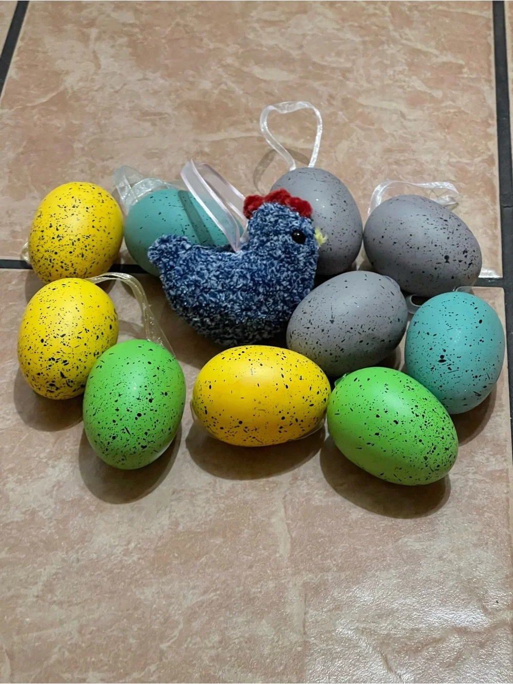 Handmade Plush Crochet Chicken Speckled Egg Christmas Tree Ornaments